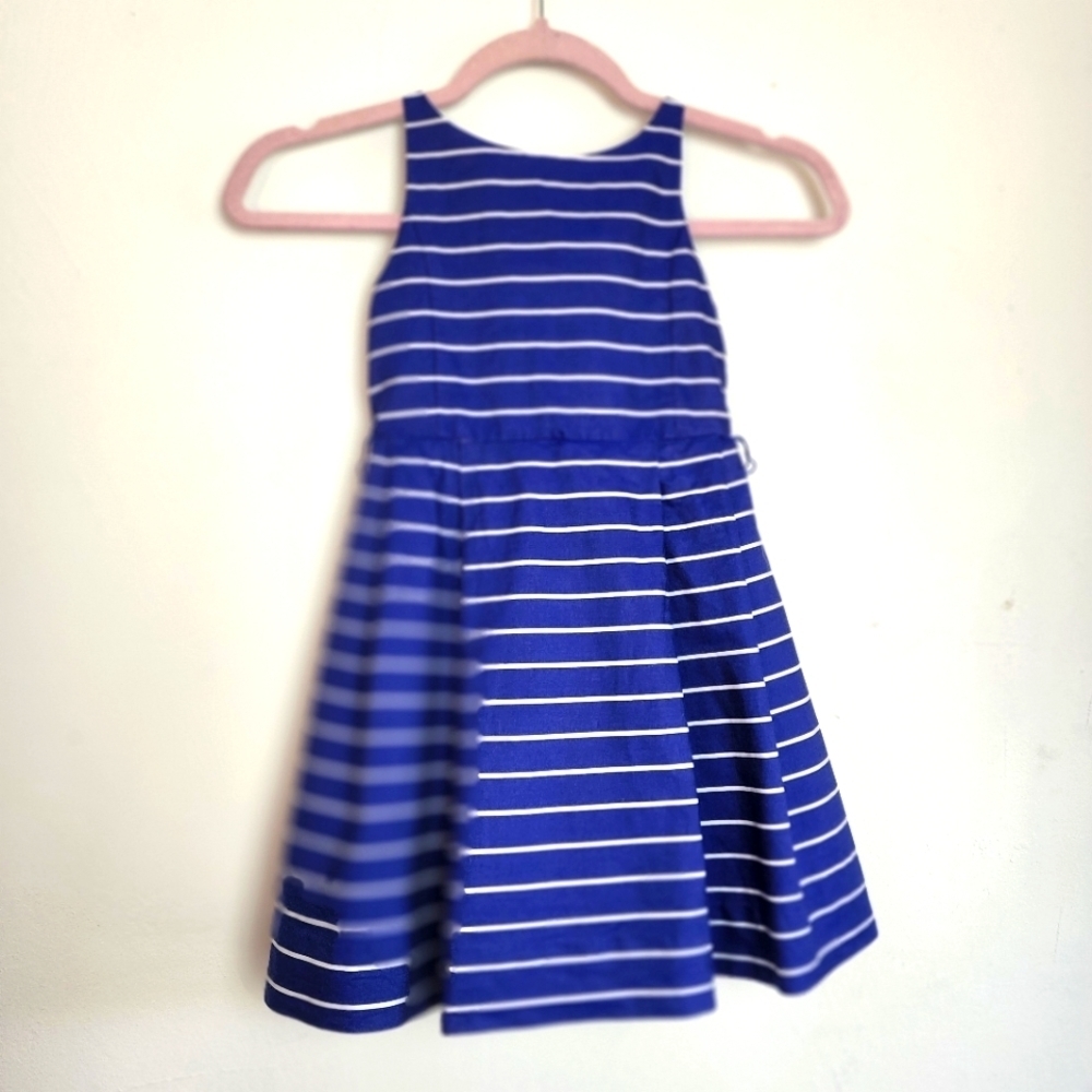 Polo Ralph Lauren Blue & White Lined Round Neck A- Line Girls Dress Size 5